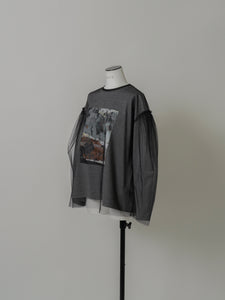 【2024SS再販予約販売商品】チュールレイヤードジオメトリープリントTシャツ
